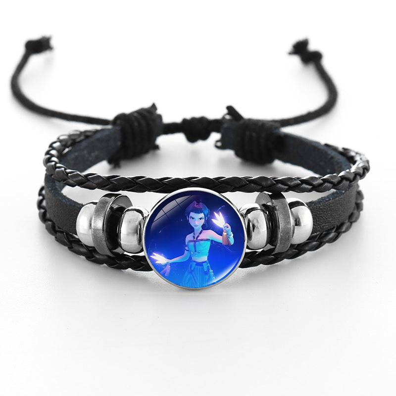 Wholesale Demon Hunters Time Gem Bracelet Couple Leather Braided Black Bracelet kpop