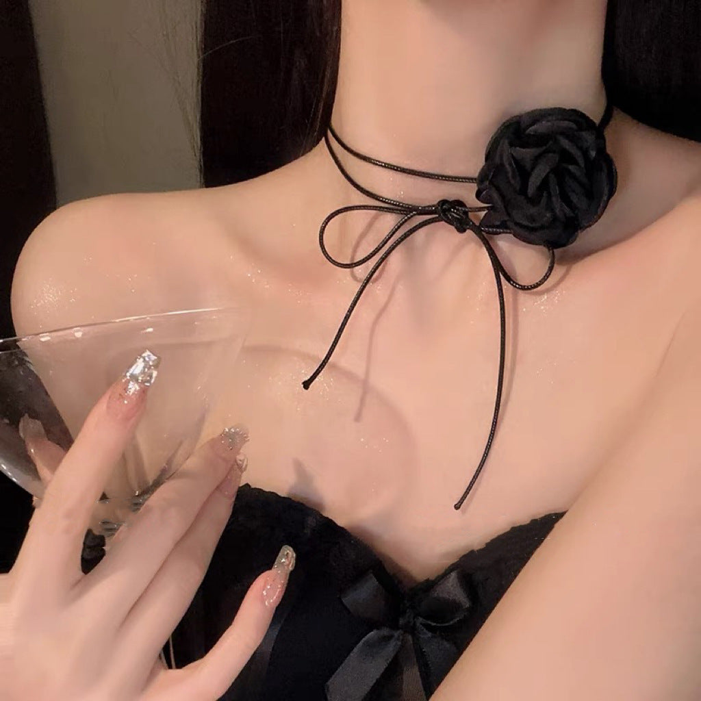 Wholesale Handmade Fabric Flower Choker Necklace With Wax Rope Trendy Jewelry Accessory For Women Gift