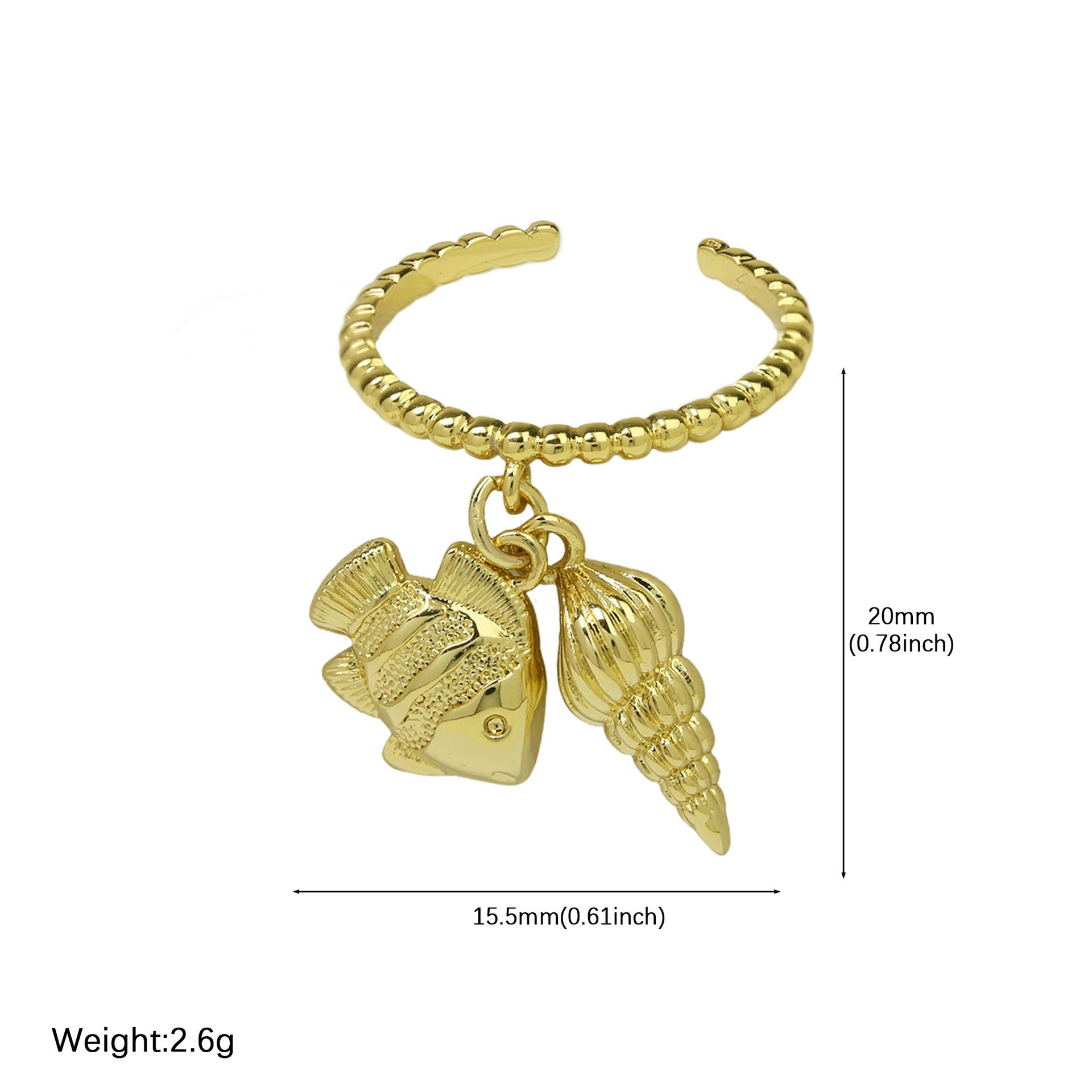 Wholesale  Brass  Beach Series Bohemian Starfish Conch Turtle Coconut Tree Opening Ring