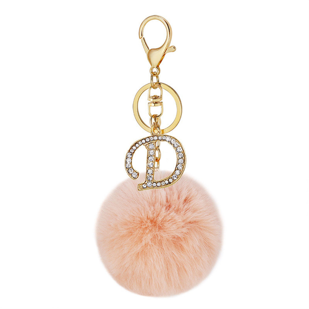 Wholesale Fur Ball Rhinestone Alloy Letter Keychain ACC-KC-YuanFei005