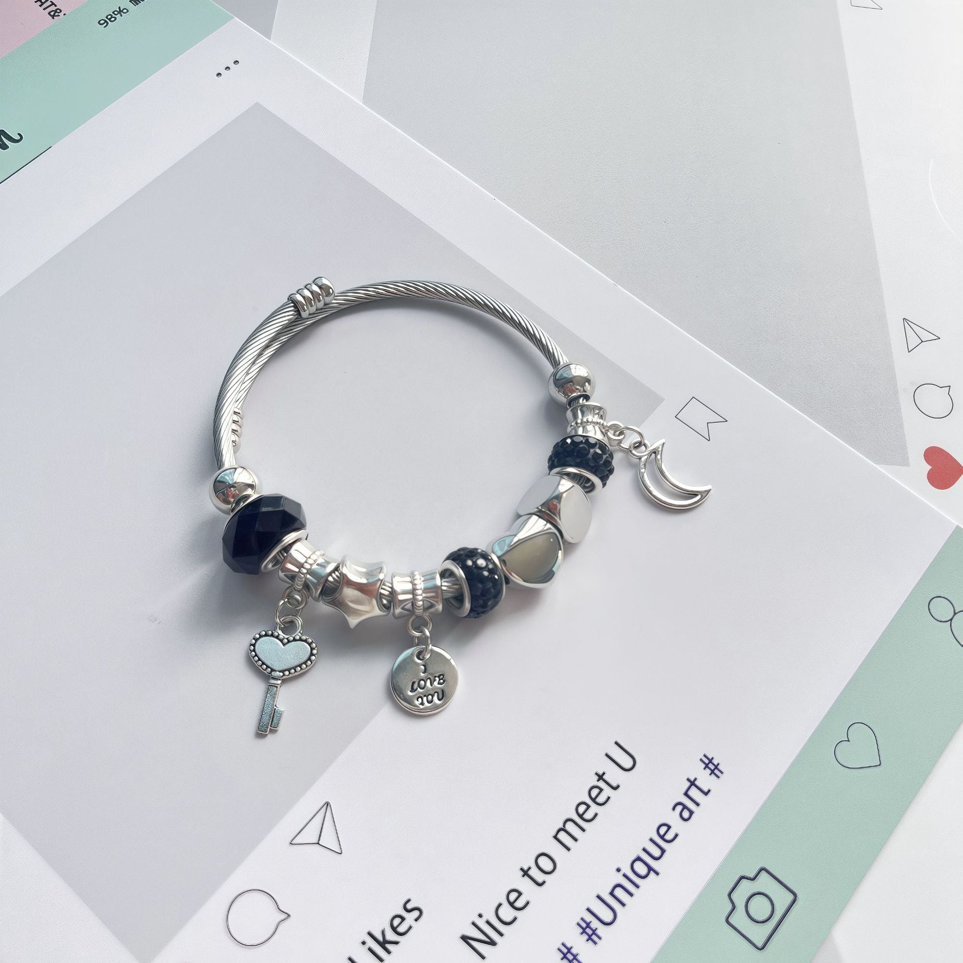 Wholesale DIY Beaded  Multi-Element Titanium Steel Bracelet