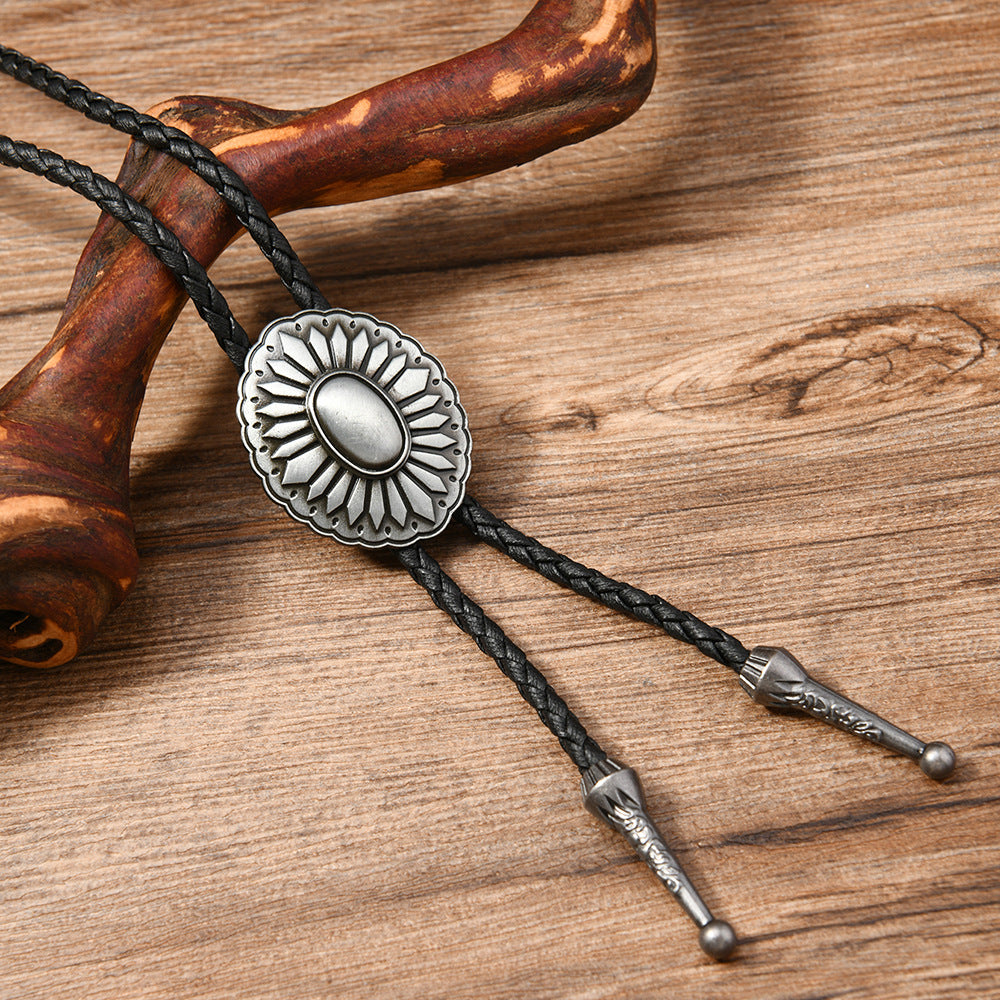 Wholesale Polo tie vintage sweater chain petal oil  leather long necklace