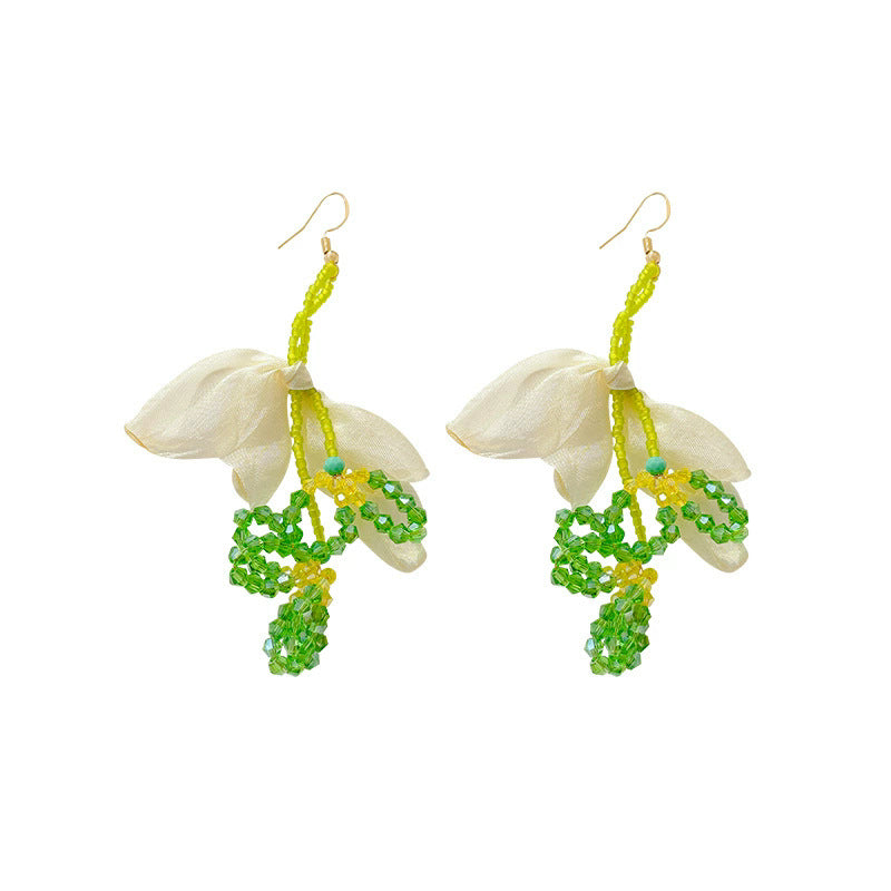 Wholesale Resin Flower Earrings Green Electroplated Seaside Style Fashion Accessory for Women