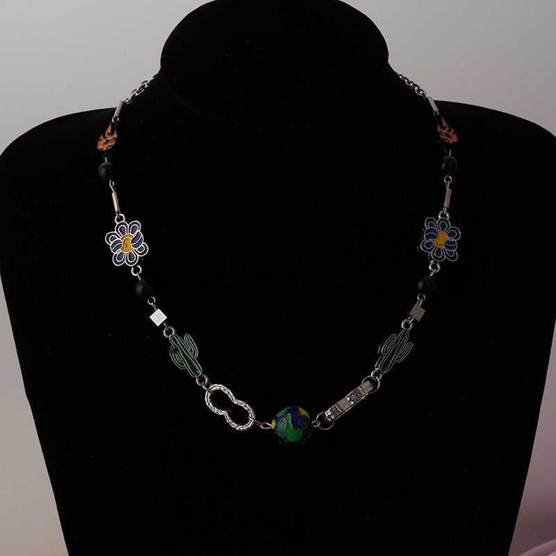 Wholesale Cactus Horseshoe Necklace Hip Hop Style Choker Necklace ACC-NE-Pufei003