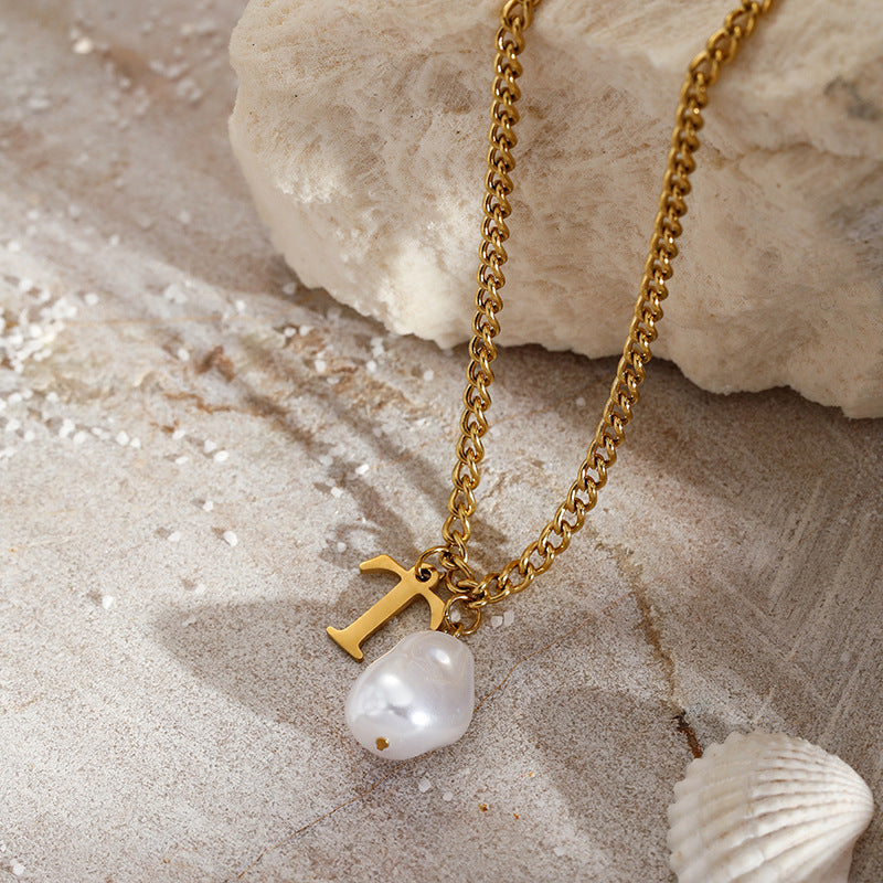 Wholesale Pearl 26 Letters Stainless Steel Necklaces ACC-NE-YunHe003