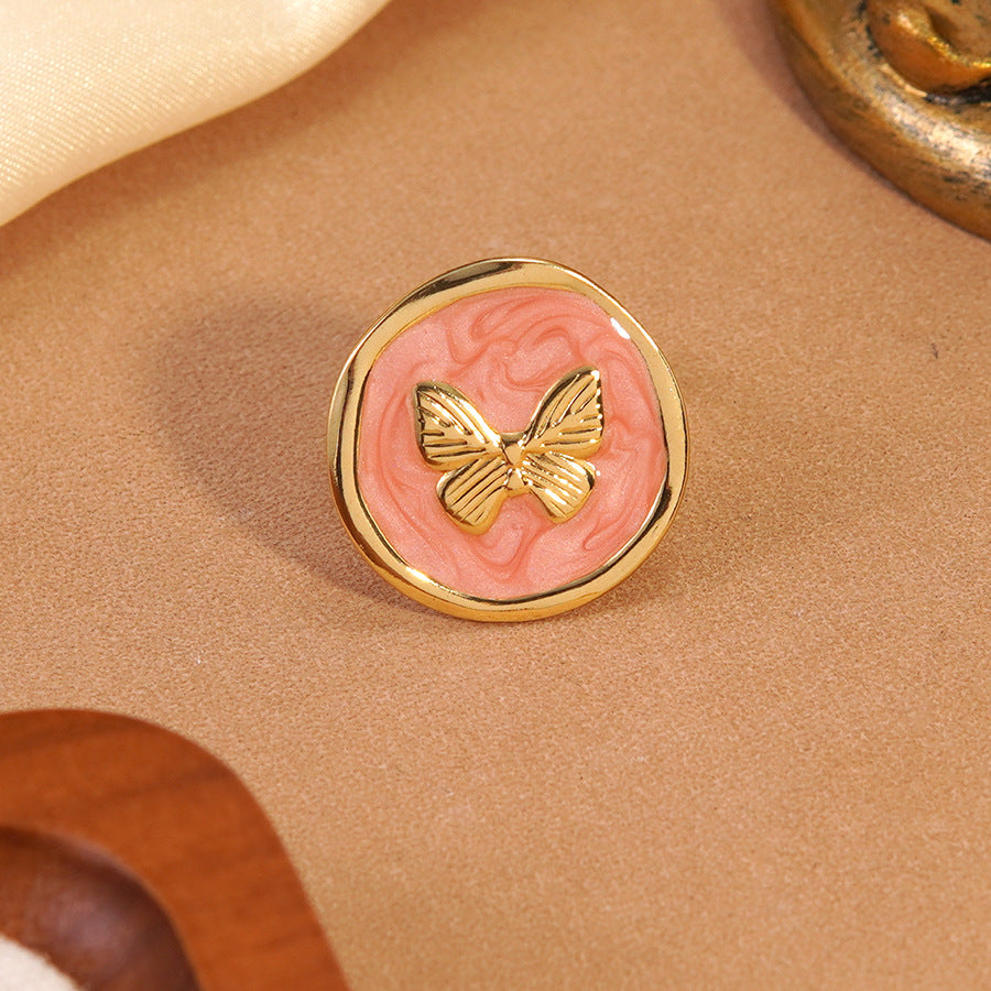 Anello all'ingrosso in acciaio inossidabile stile vacanza con anello goccia d'olio a farfalla