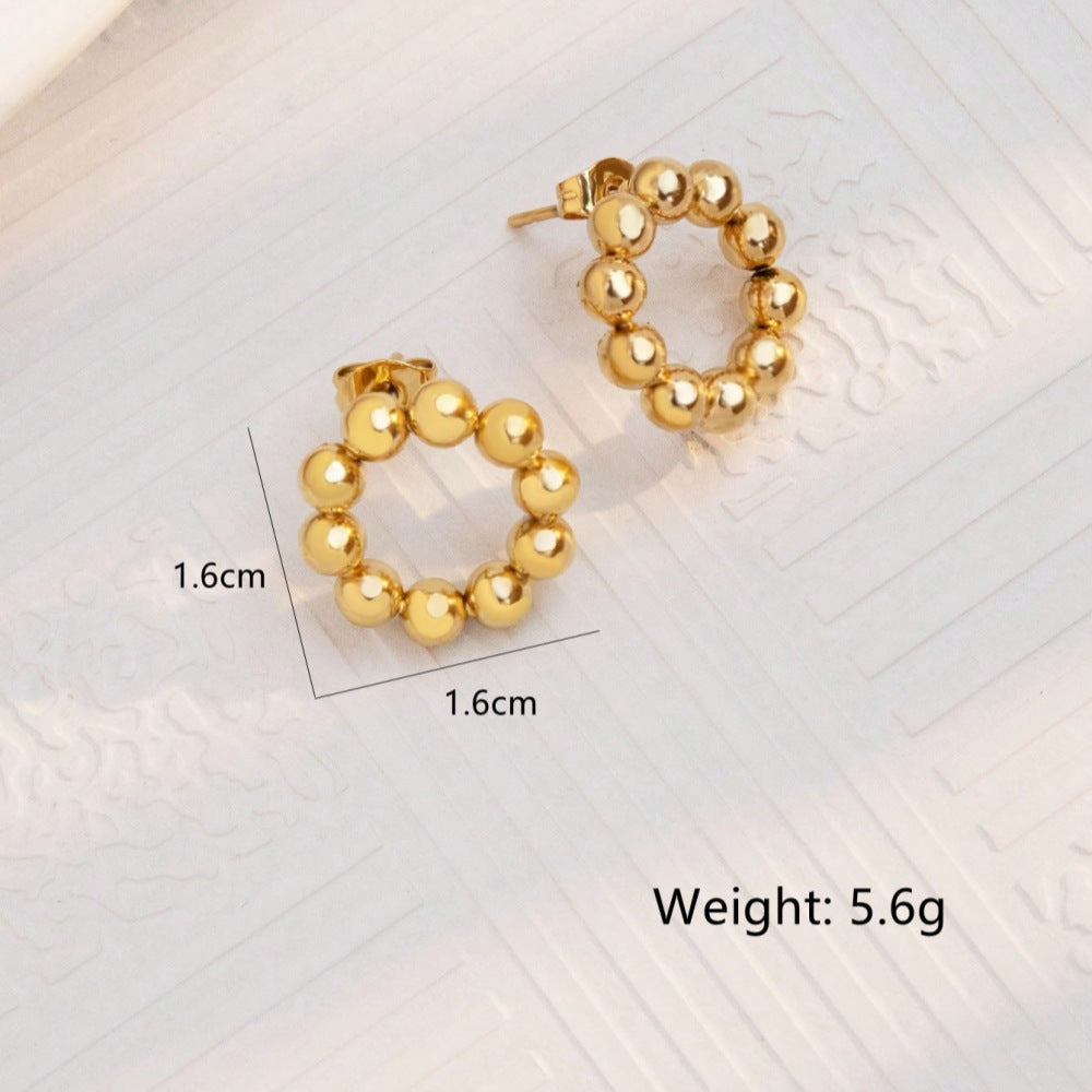 Wholesale stainless steel earrings 18K gold love flowers geometric gold beads earrings