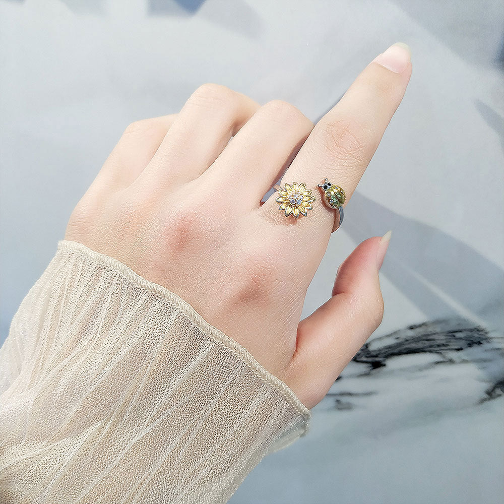 Wholesale  S925 Sterling Silver Ring Coccinella septempunctata Rotating Ring