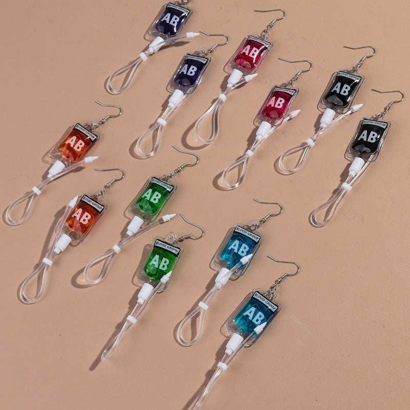 Wholesale creative plasma blood bag earrings