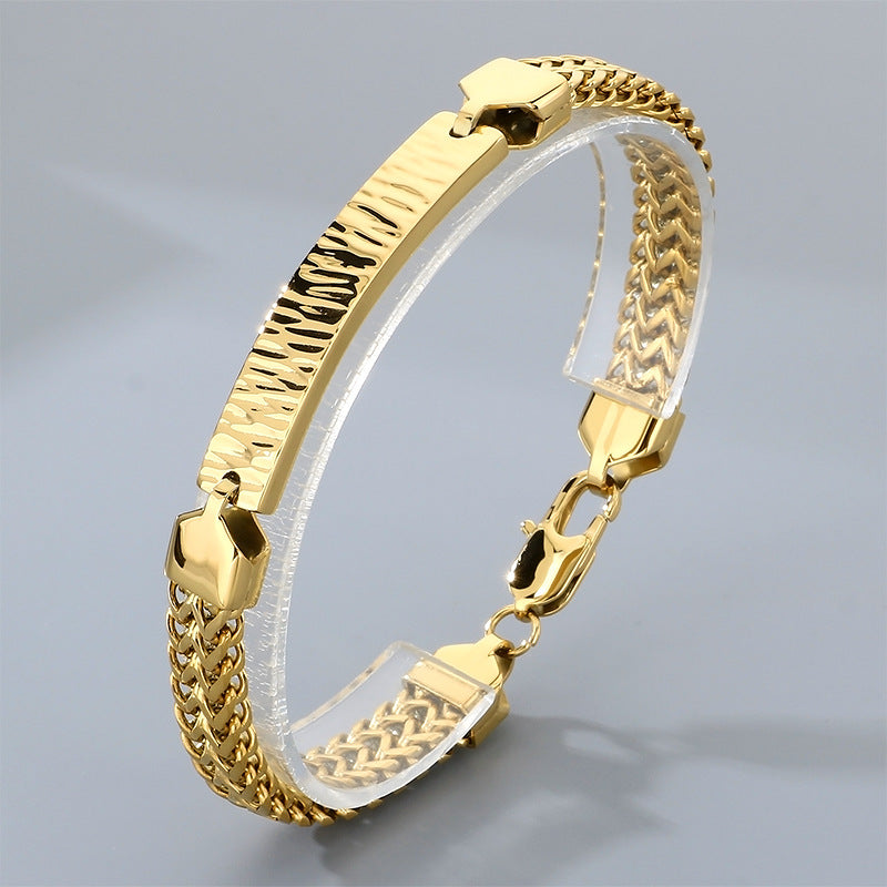 Wholesale Hip-Hop Style Double-Row Stainless Steel Curb Chain Men' s Bracelet with Textured Finish