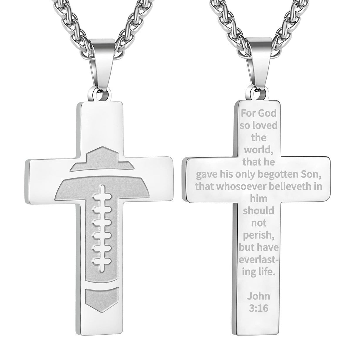 Wholesale American Football Stainless Steel Cross Bible Pendant Necklace