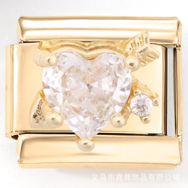 Wholesale Italian Charm Bracelet 9mm DIY  Golden Zircon Animal   Creative Stainless Steel Composable Bracelet