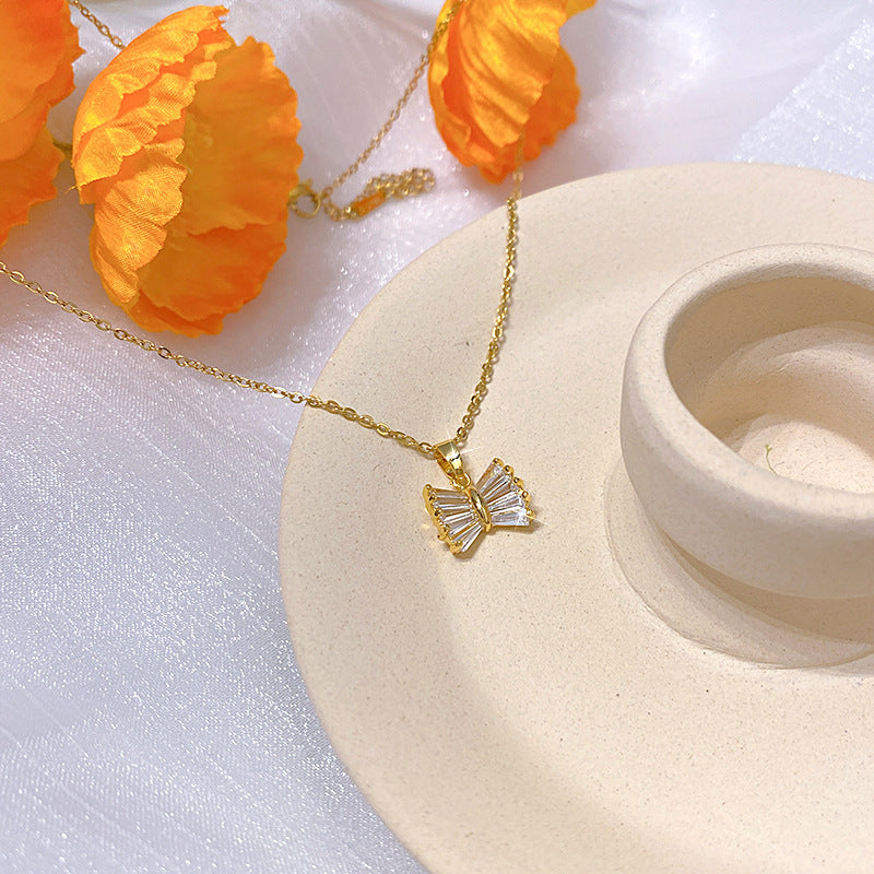 Wholesale Electroplated Titanium Steel Necklace Micro-embedded Clavicle Chain Choker Necklace ACC-NE-Xiyue003