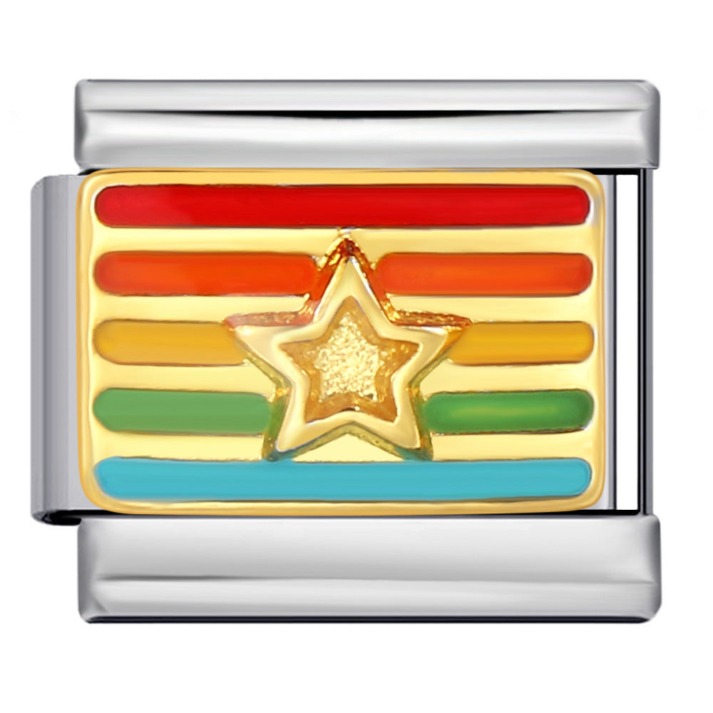 Wholesale ItalianModular  Rainbow Heart  Stainless Steel DIY Bracelet