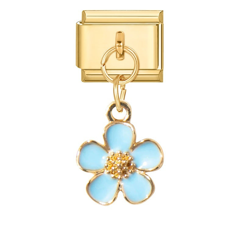 Wholesale  Italian Charm Bracelet 9mm DIY Flower Pendant Creative Stainless Steel Composable Bracelet