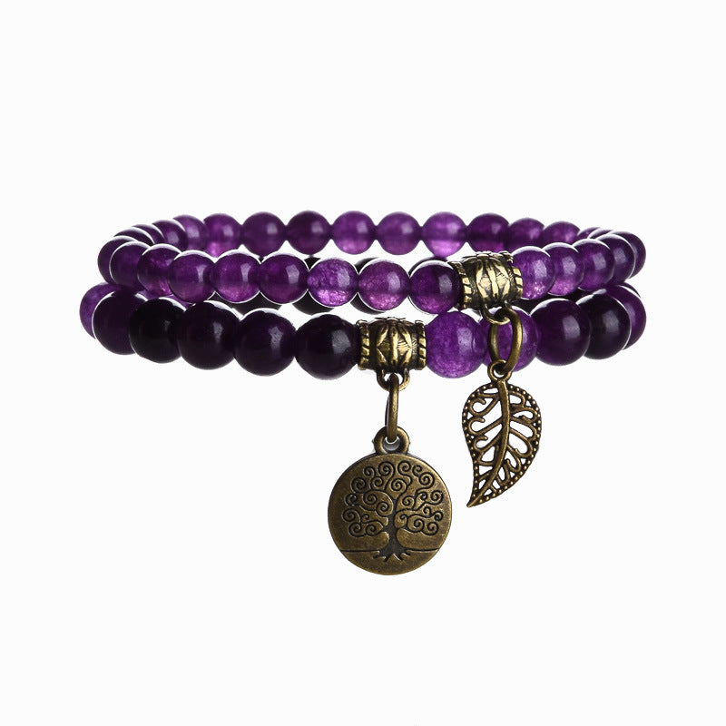 Wholesale Tree of Life Leaves Colorful Tiger Eye Amethyst Agate Bracelet Set
