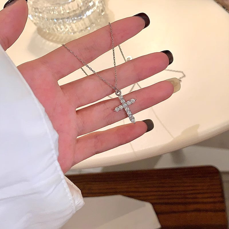 Wholesale Stylish Titanium Steel Cross Necklace with Zirconium Accents Fashion Jewelry Gift