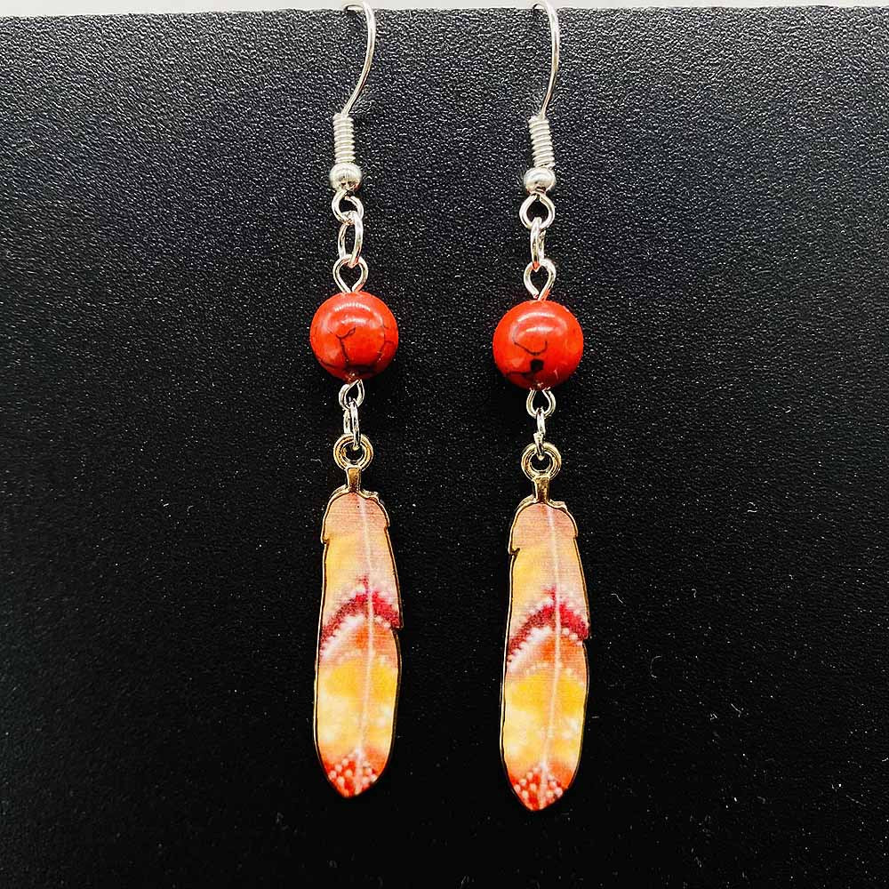 Wholesale Simulated Feather Blue Turquoise Bead and Leaf Stud Earrings