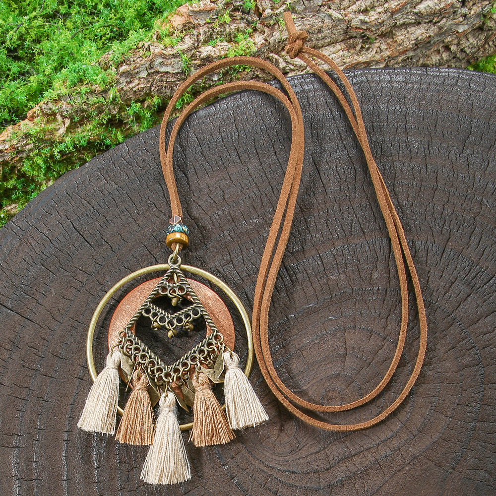 Wholesale Zinc Alloy Bohemian Ethnic Style Long Necklace with Wooden Tassel