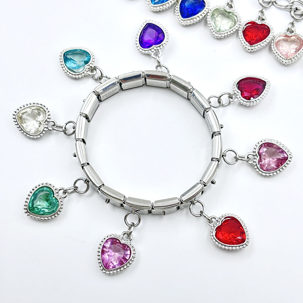Wholesale Italian Charm Bracelet 9mm DIY Colorful Heart-Shaped   Creative Stainless Steel Composable Bracelet