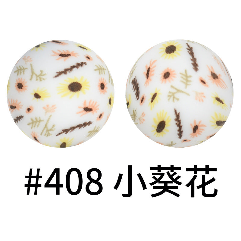 Wholesale 50pcs 15mm Western Style Leopard Skull Color Aztec Printed Silicone Balls Beads ACC-BDS-HeSheng002