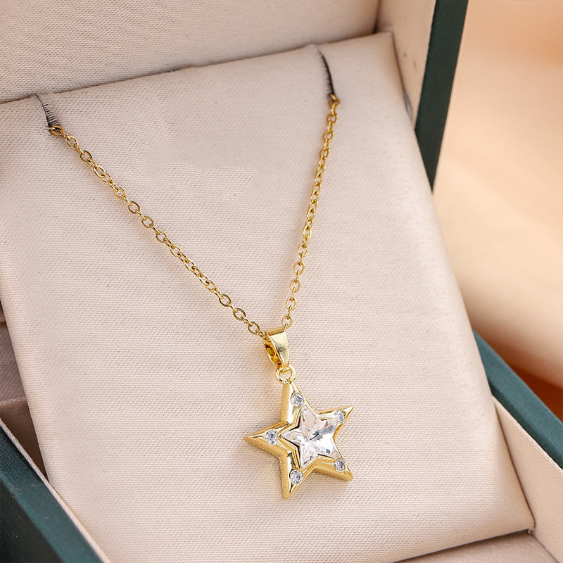 Wholesale Gold Five-pointed Star Pendant Titanium Steel Necklace ACC-NE-Chengy006