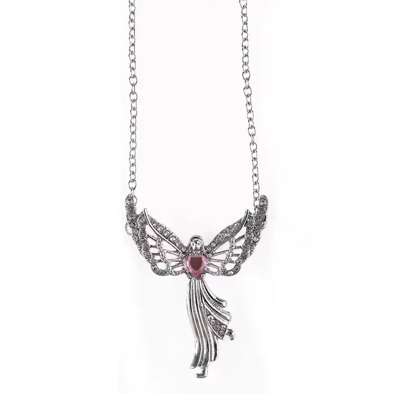 Wholesale  Retro Angel Wings Necklace Diamond Love Pendant Clavicle Chain