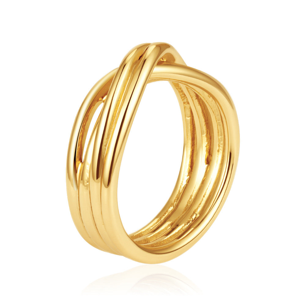 Wholesale Trendy Stainless Steel Cross Ring with Honeycomb Design,  Gold Finish Open Ring Fashion Accessory for Women