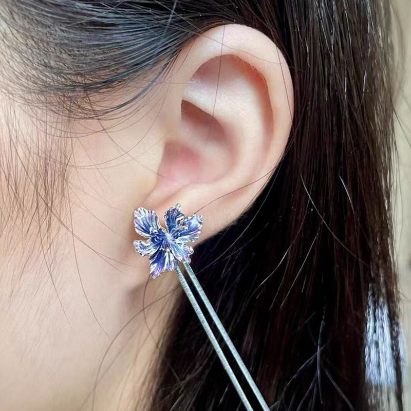 Wholesale gradient blue purple flower earrings