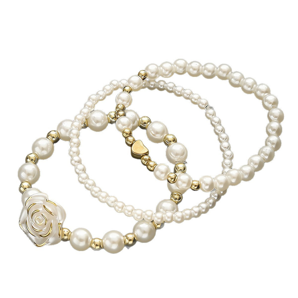 Wholesale Pearl 3 Piece Women S Heart Flower Elastic Stacking Bracelet Set Fashion Accessory Gift For Everyday Wear
