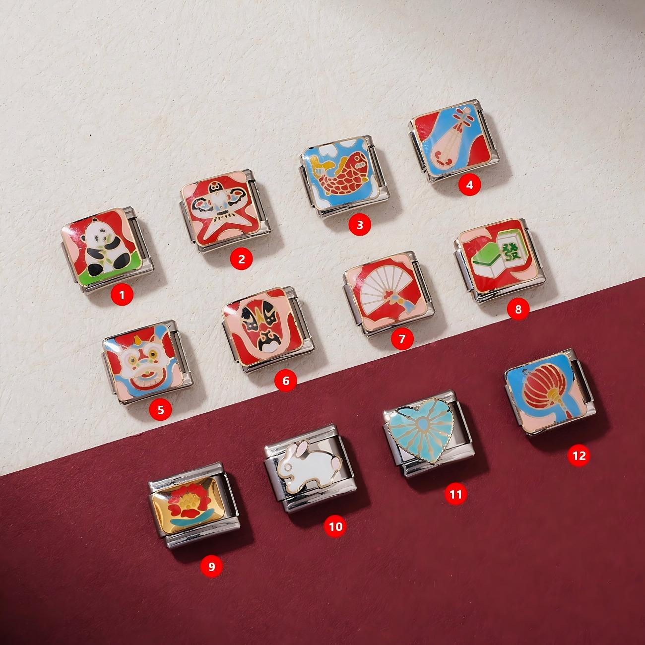 Wholesale Stainless Steel Electroplated Chinese Style Panda Lion Dance Koi Modular DIY Bracelet Charm Fashion Jewelry Gift