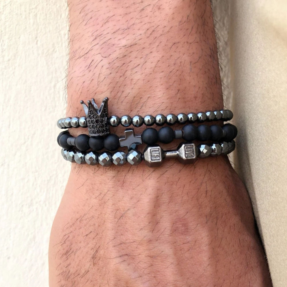 Wholesale  vintage black frosted bracelet zircon crown diamond ball dice  beads bracelet suit