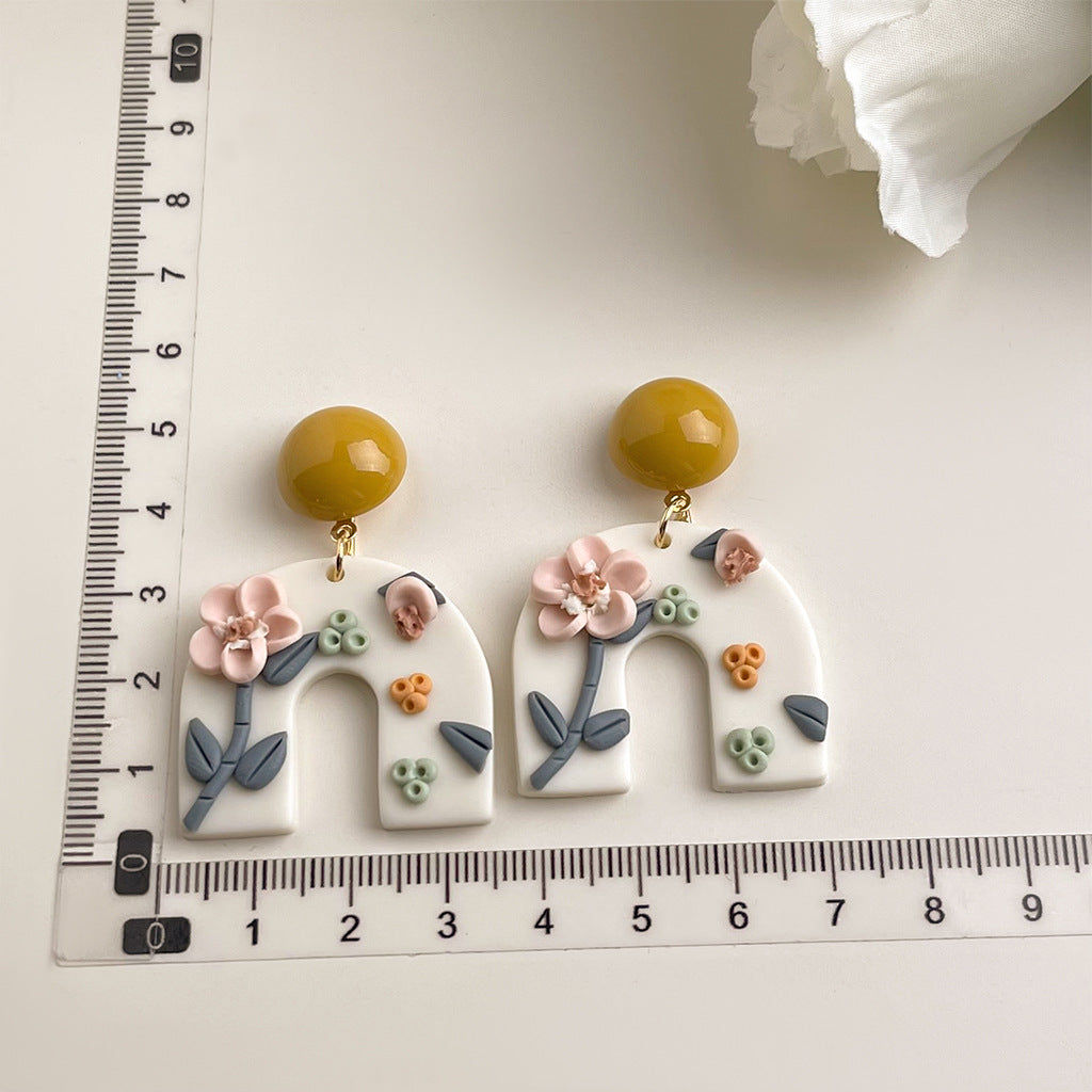 Wholesale Soft Ceramic Flower Three-dimensional Rose Earrings