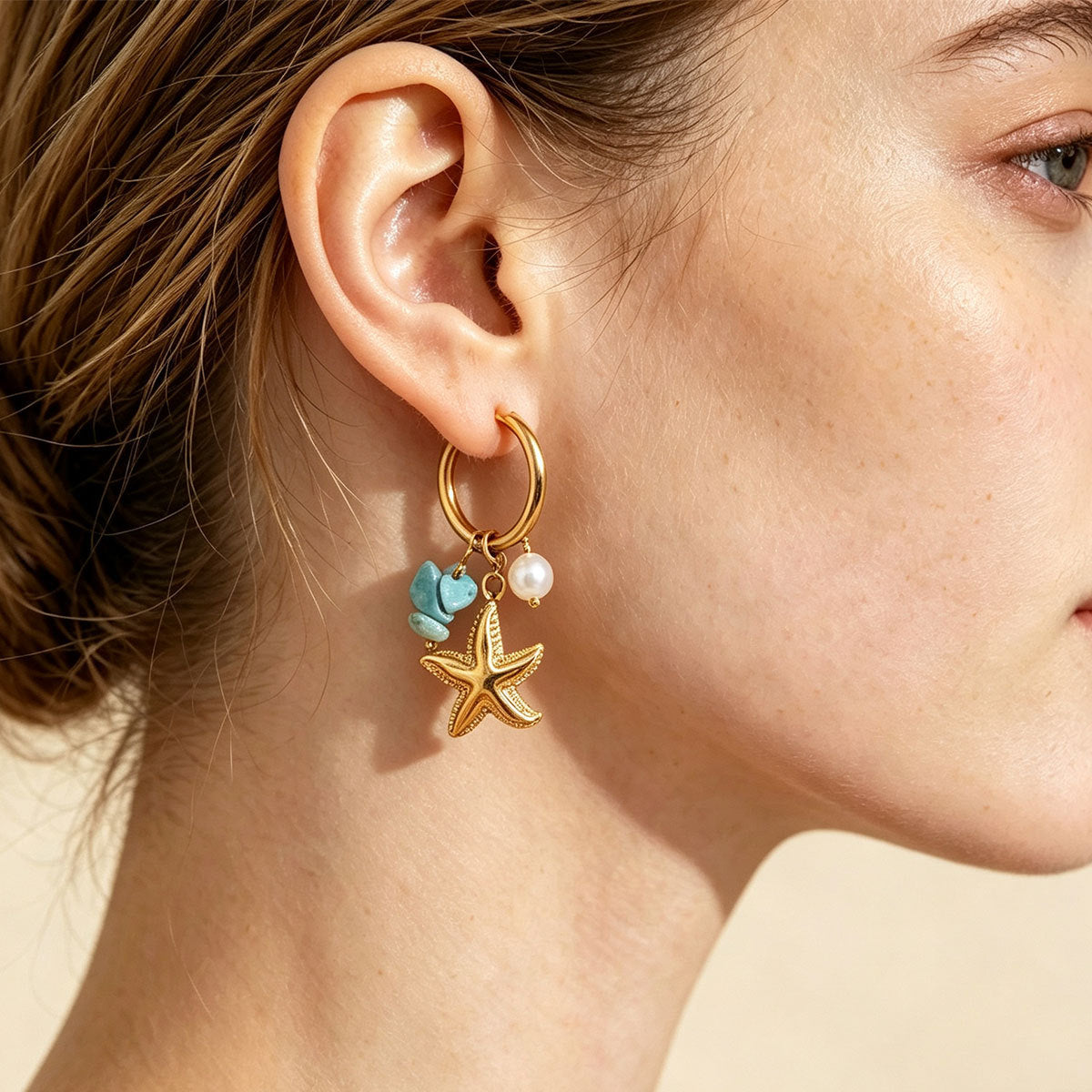 Wholesale Stainless Steel Vintage Gold-Tone Ocean Series Double Dolphin Earrings Women Fashion Jewelry Accessory