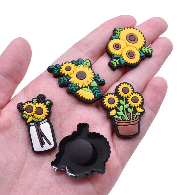 Wholesale Random 100pcs PVC Garden Sunflower Bee Hole Shoe Buckle DIY Accessories