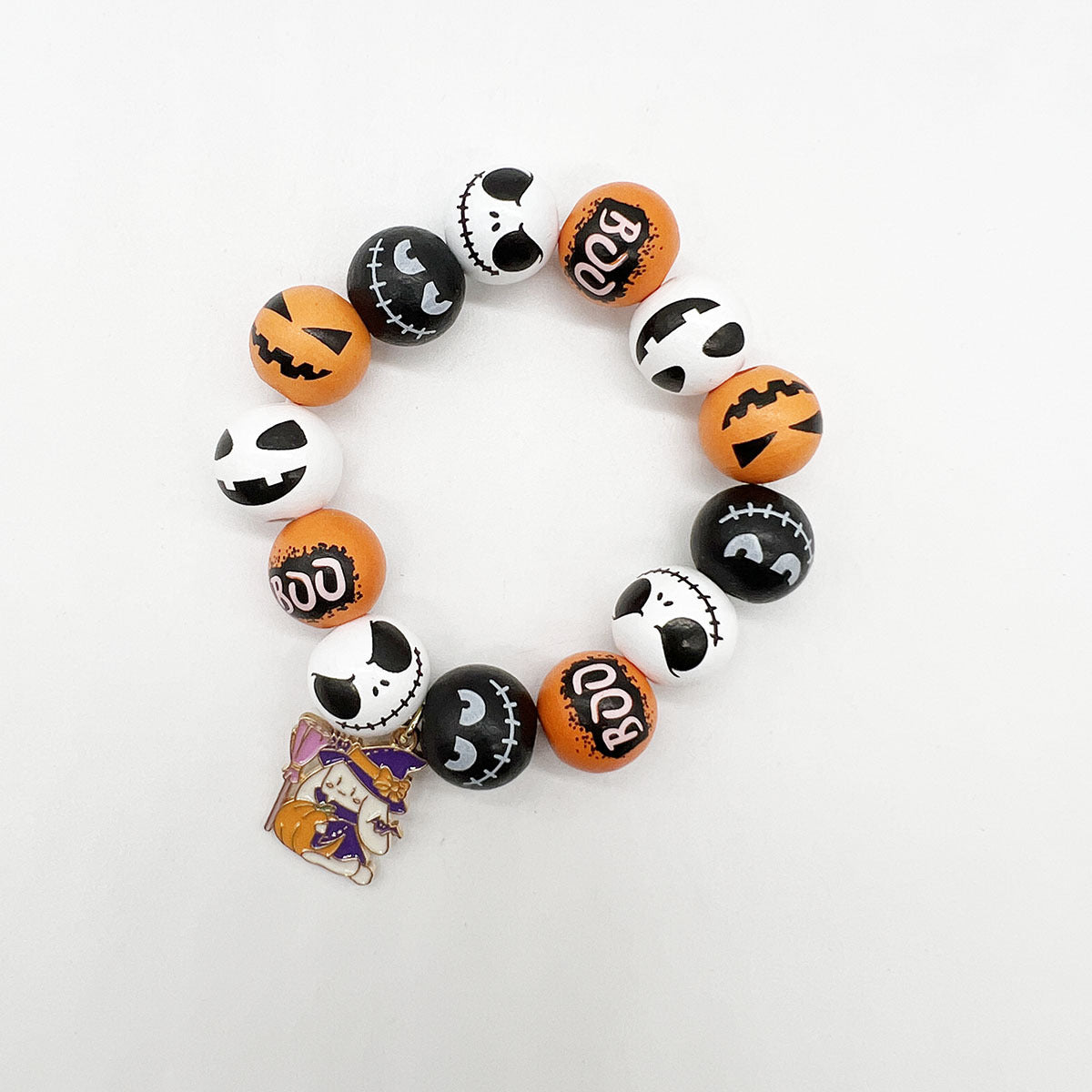 Wholesale Christmas Snowflake Christmas Tree Halloween Orange Wooden Beads Stretch Bracelet ACC-BT-Nanh005