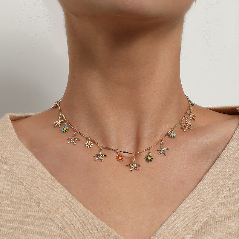 Wholesale Bohemian Starfish Flower  Necklace
