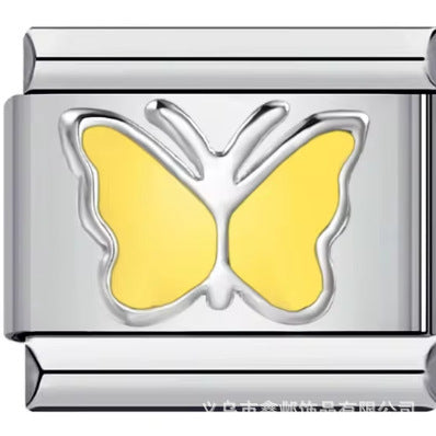 Wholesale Italian Charm Bracelet 9mm DIY Splicing Removable Purple Blue Butterfly Stainless Steel Composable Bracelet