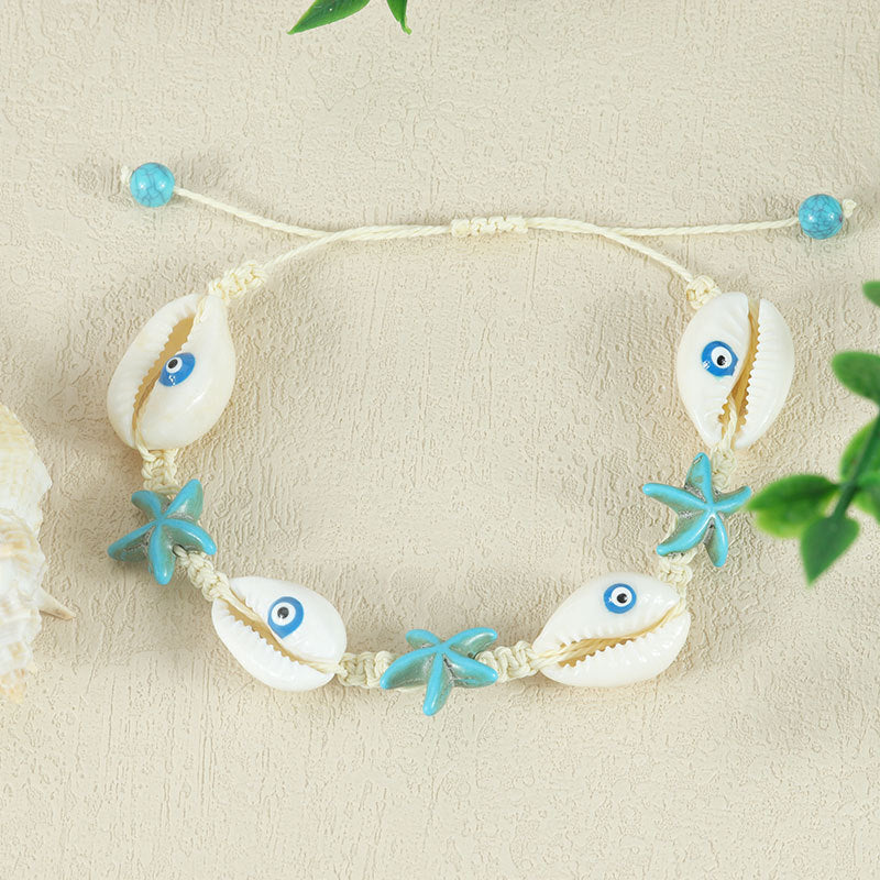 Wholesale  bohemian style natural shell starfish handmade woven bracelet