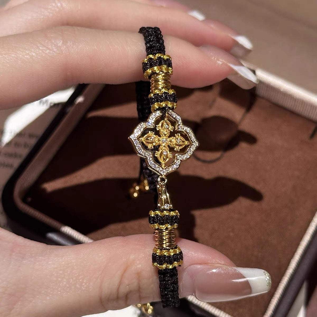Wholesale Retro Black Gold Vajra Cross Handwoven Bracelet Women S Brass Jewelry Gift