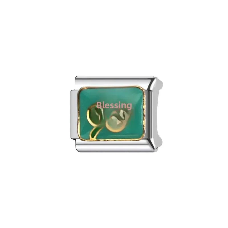 Wholesale Italian Charm Bracelet 9mm DIY Splicing Plant Pattern Titanium Steel  Composable Bracelet