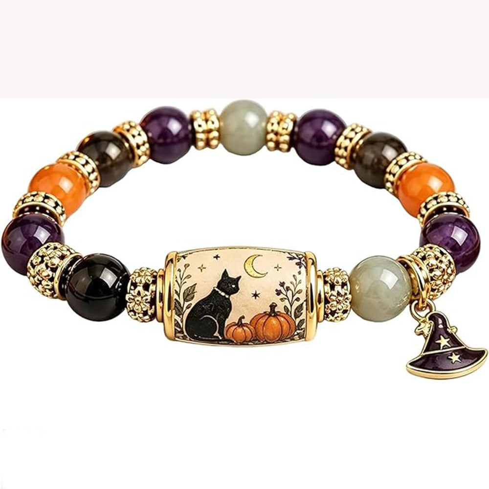 Wholesale  Black Cat Hand Beaded Bracelet Witch Hat Pumpkin Charm Jewelry Accessory Boutique Resale