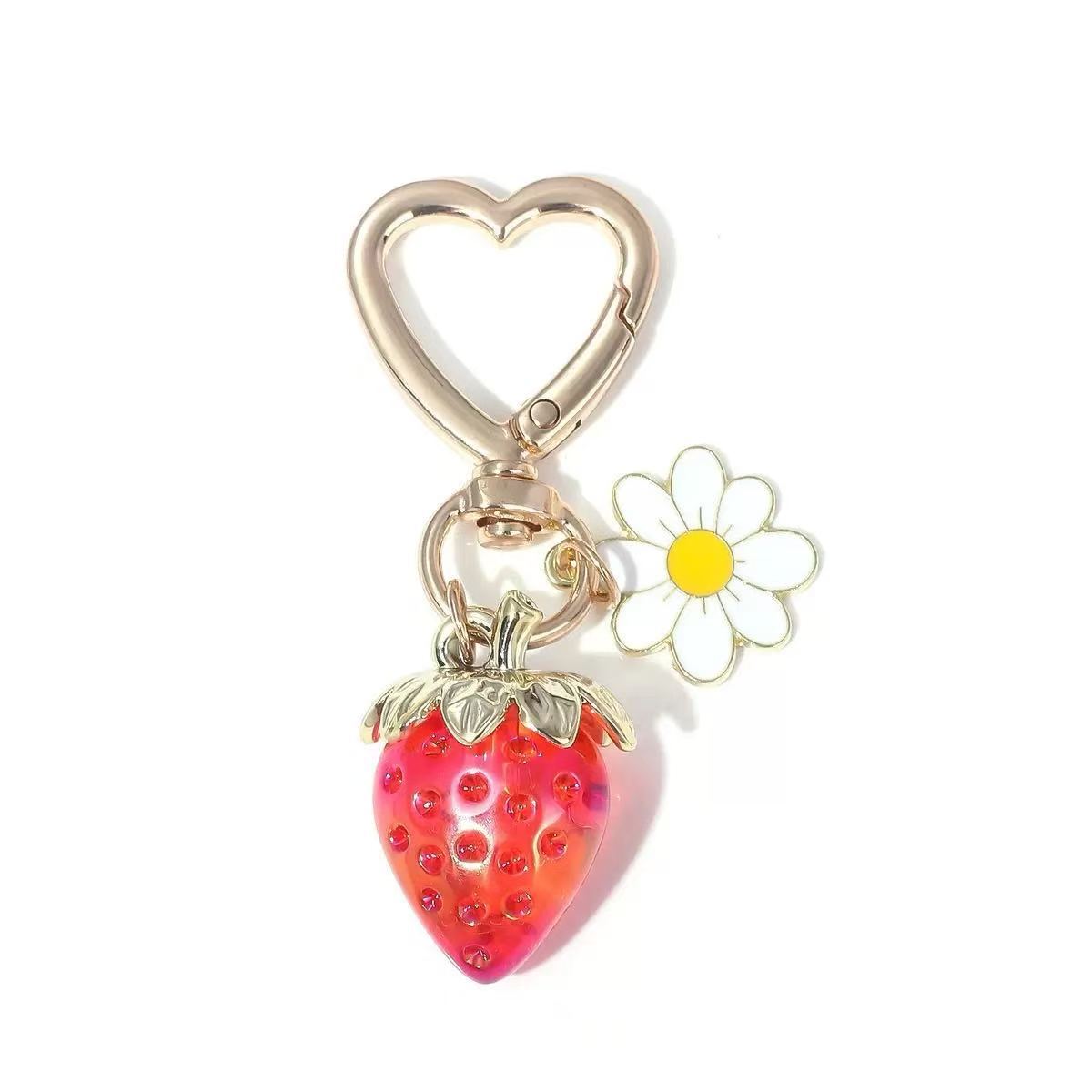 Wholesale Cute Strawberry Pearl Bow Bag Charm Keychain Plastic Resin Pendant Boutique Resale Car Key Accessory