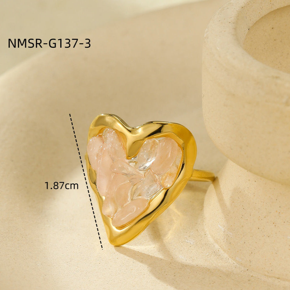 Wholesale  small stainless steel plated 18K gold love inlaid natural stone  ring