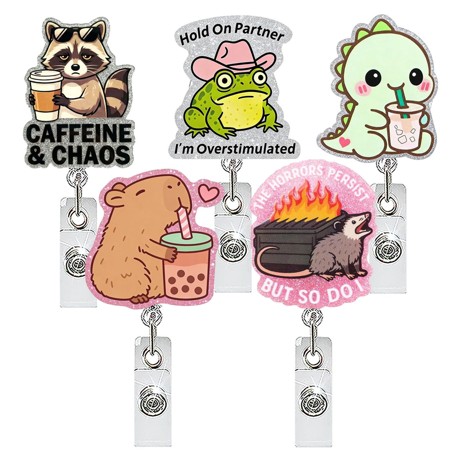 Wholesale Cartoon Dinosaur Frog Mouse Retractable Badge Reel Stylish Acrylic Fashion Accessory