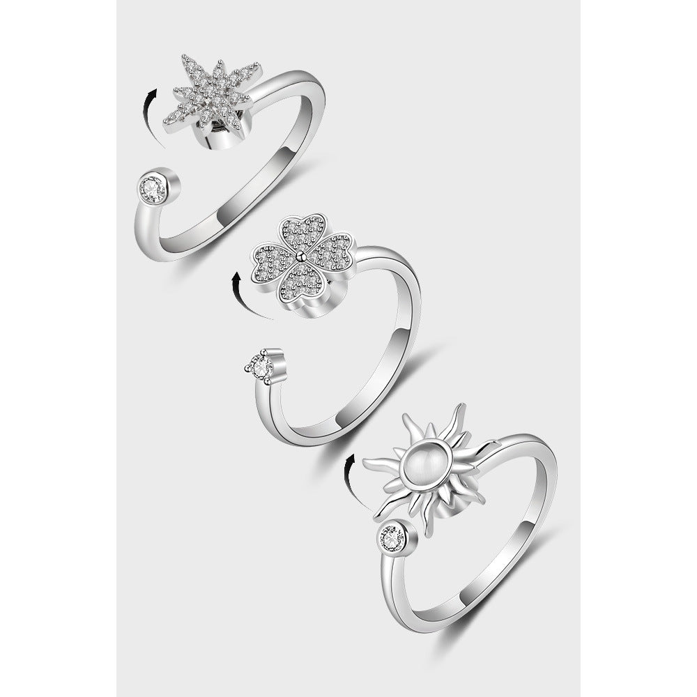 Wholesale  S925 sterling silver anxiety rotating ring adjustable rotating Clover zircon ring