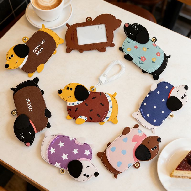 Wholesale Cartoon Dachshund Leather Card Holder Keychain Cute Student Gift Fashion Bag Charm