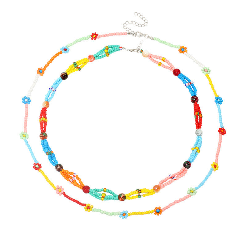 Wholesale  Beaded Necklace  Multi-layer Bohemian choker Rice Beads Clavicle Chain