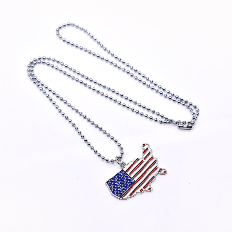 Wholesale United States Flag Zinc Alloy Pendant Necklace Independence Day Necklace