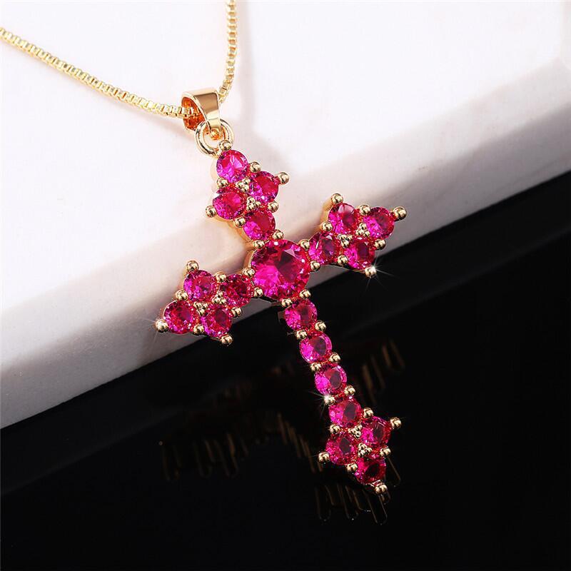 Wholesale crystal cross necklace  inlaid white stone gem necklace